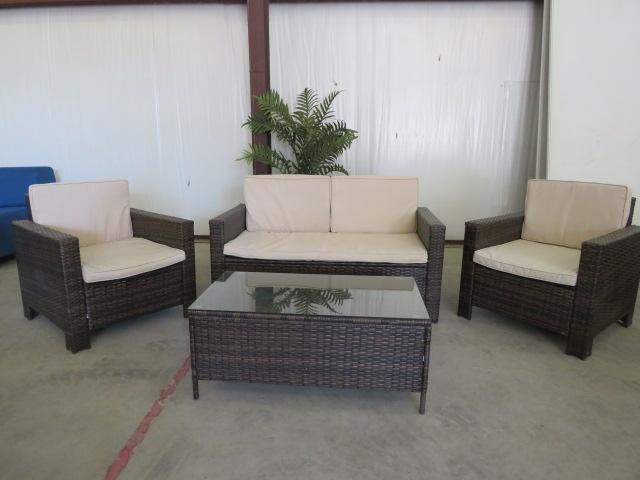 Outsunny 4-Piece Cushioned Outdoor Rattan Wicker Sofa Sectional Patio Furniture Set